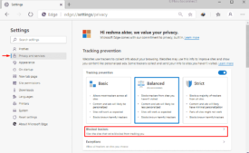 Blocked Trackers in Microsoft Edge-click Blocked trackers option