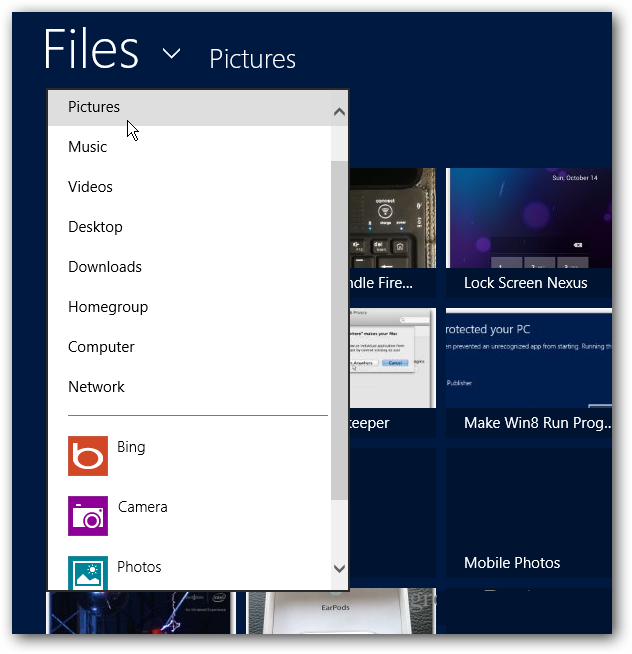 browse Pictures in windows 8