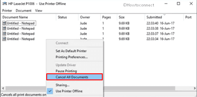 Cancel All Documents to clear print jobs
