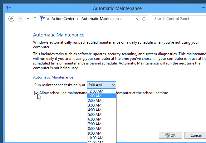 Change Automatic Maintenance time in windows 8 change automatic maintenance time in windows 8