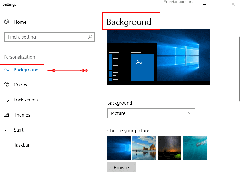 Change Desktop background in windows 10 image