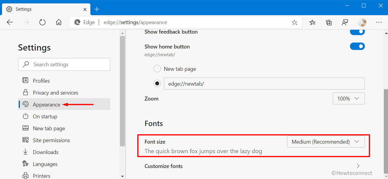 Change Font Size in Edge Chromium Version Pic 17