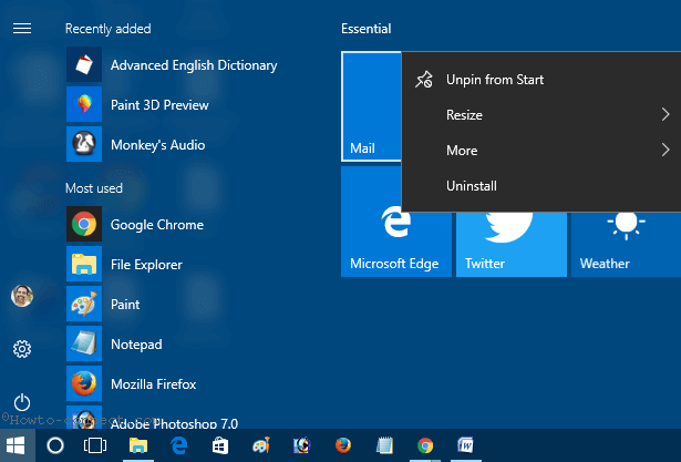 Change Live App Tile Size On Start Menu Windows 10 image 2