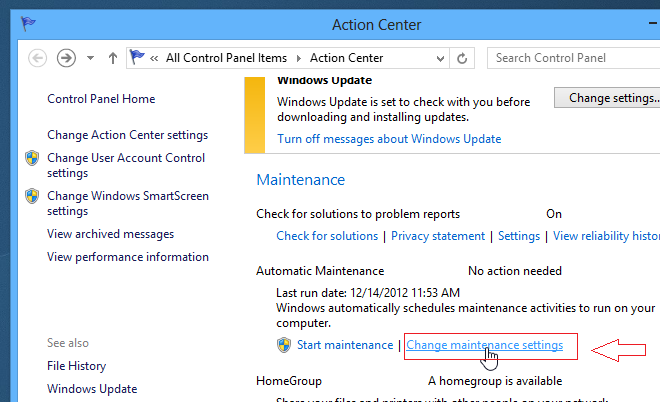 Change Maintenance settings in Windows 8 change maintenance settings in windows 8