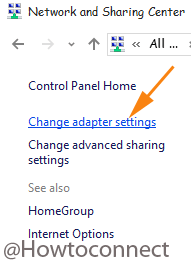 Change adapter settings link to see the networks
