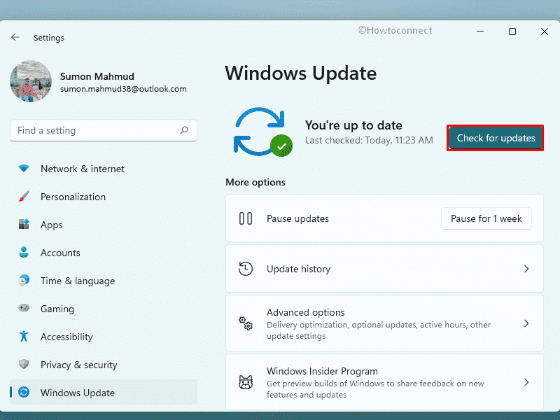 Check for Windows update
