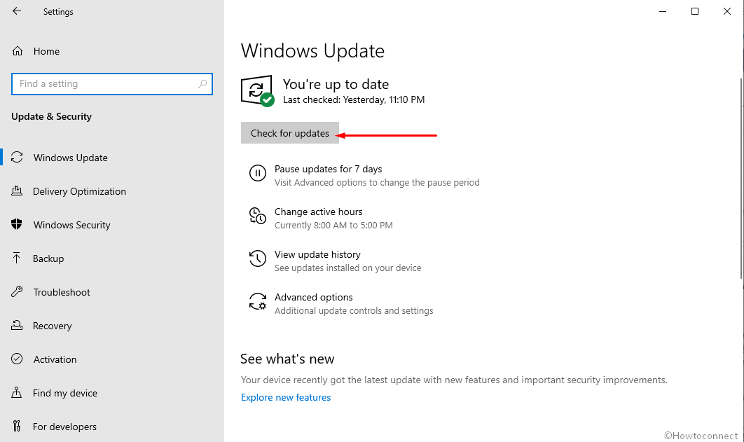Check for updates in Windows update