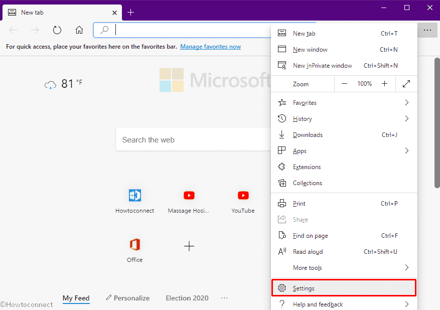 Choose Settings available in the more options of Edge