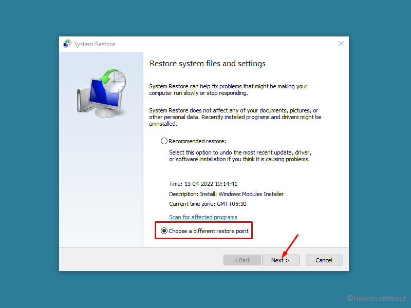 Choose a different restore point