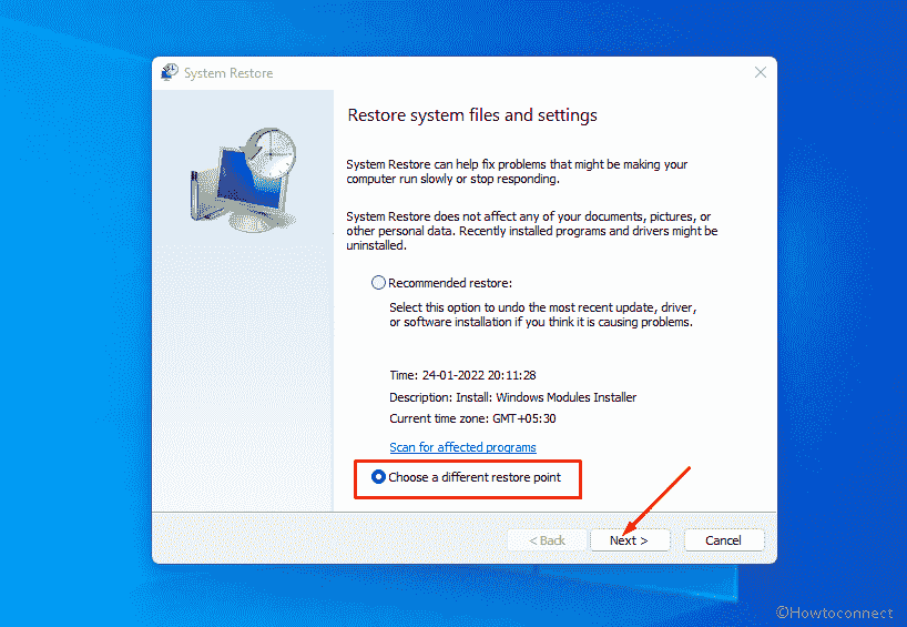 Choose a different restore point