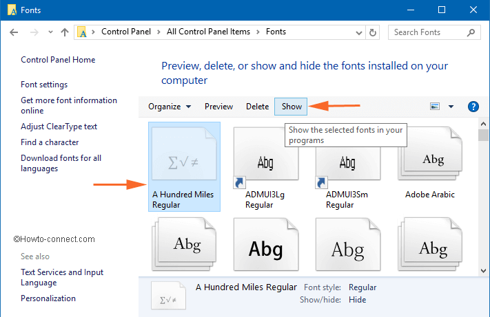 Choose any Font and Click on Show