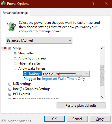 Choose preferred option to allow wake timers