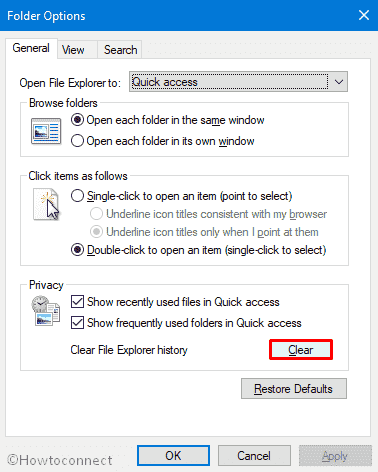 clear button to remove files from Quick Access
