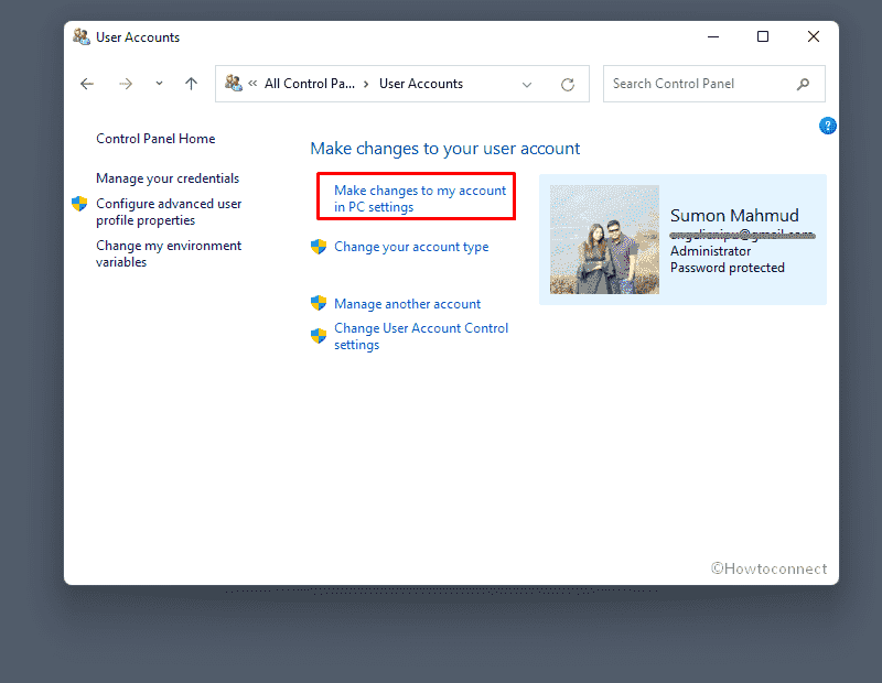 Click - Make changes to my account in PC settings