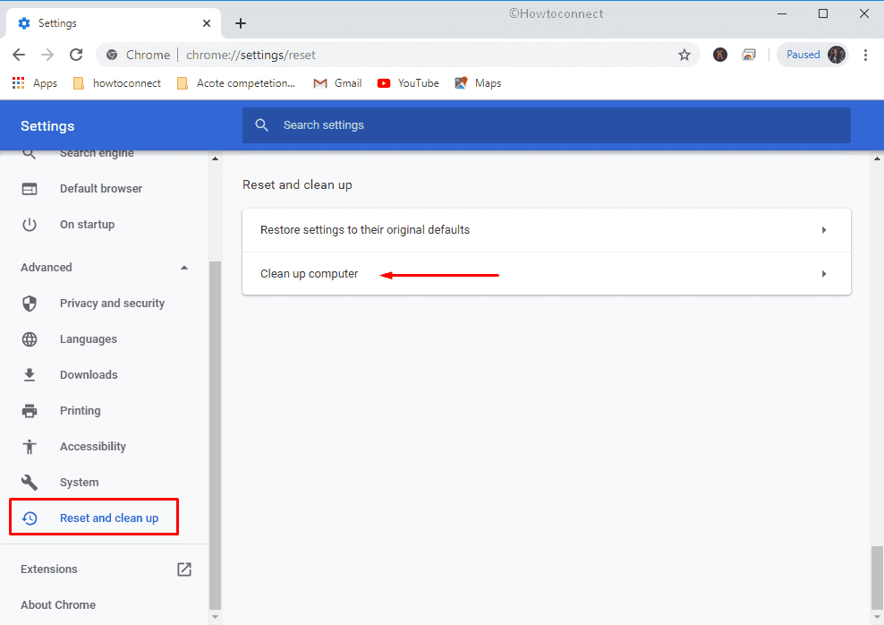 Click clean up computer option in the Advanced seetings of Chrome image 7