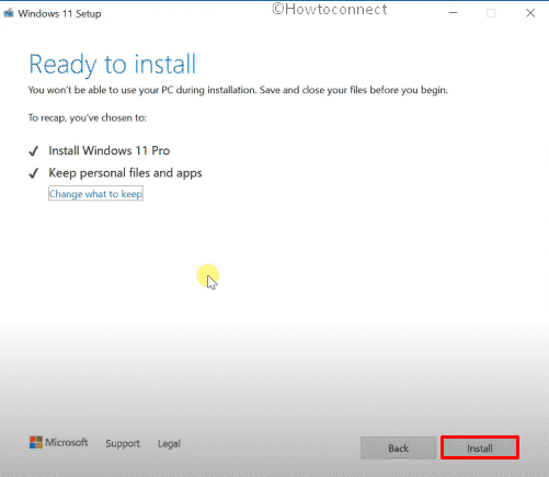 Click install to start installing Windows 11