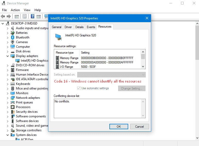 Code 16 - Windows cannot identify all the resources