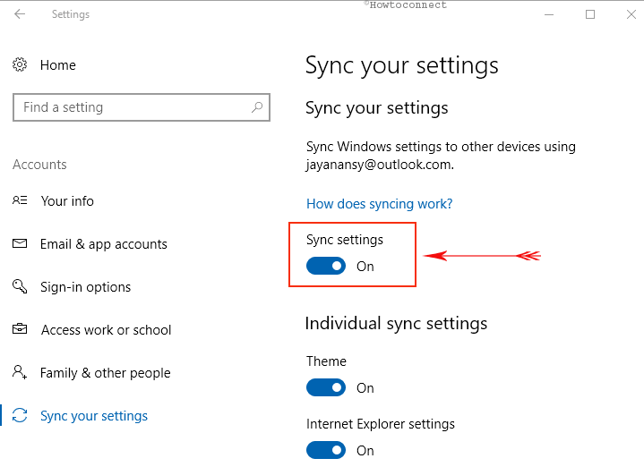 Configure Sync your Settings Windows 10