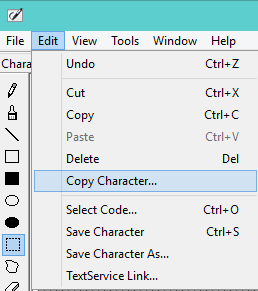 Copy Character Option in Edit Menu Copy Character Option in Edit Menu