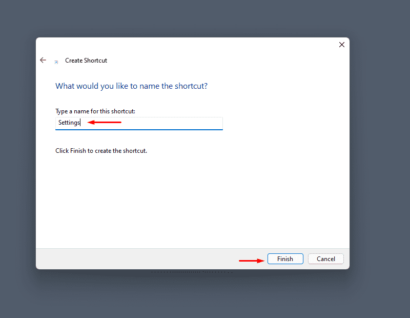 Create desktop shortcut to open Settings in Windows 11
