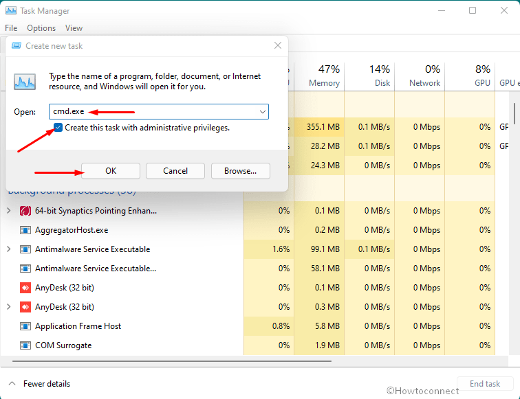Create this task with administrative privileges