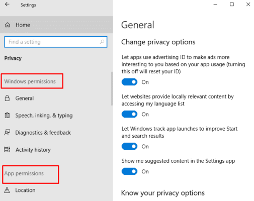 Customize App and Windows Permissions in Privacy Windows 10