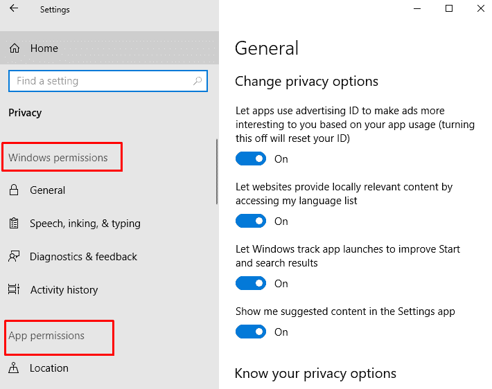 Customize App and Windows Permissions in Privacy Windows 10 image 2
