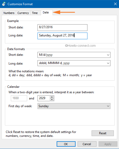 Customize Format Date tab