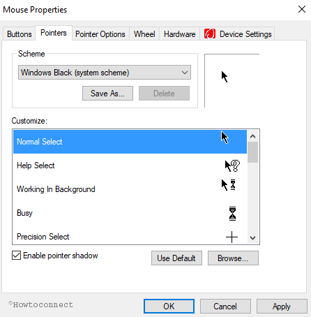Customize section different cursor shapes