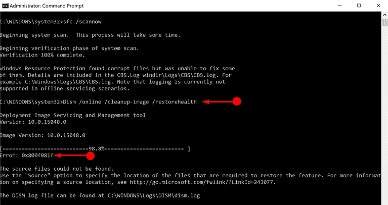 DISM Error 0x800F081F Image 1