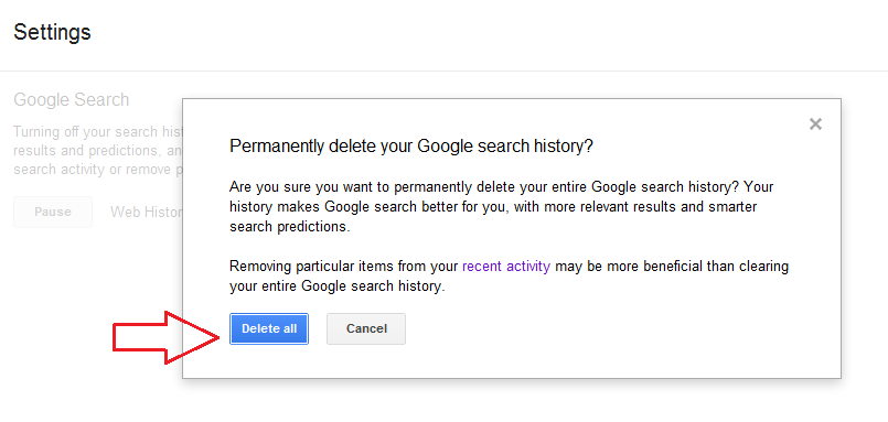 delete Google search history