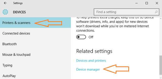 Device Manager link under Printers and SCa