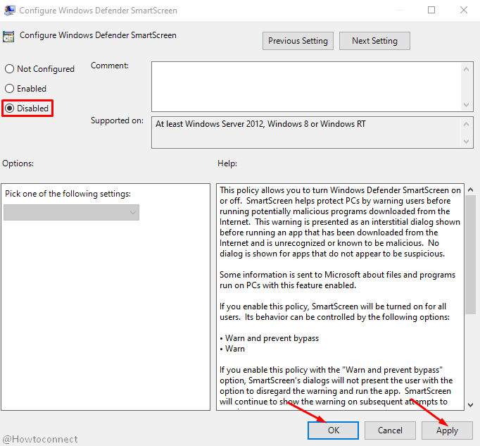 Disable SmartScreen on Windows 10 group policy