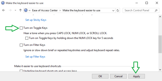 Enable or Disable Toggle Keys in Windows 10