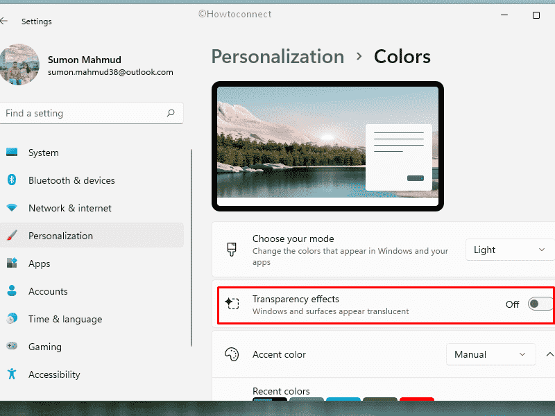 Disable Transparency Effect