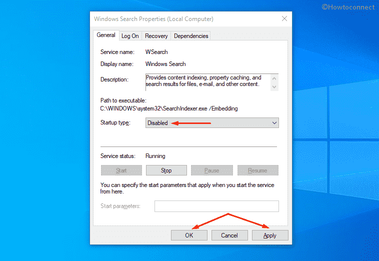 Disable Windows Search service