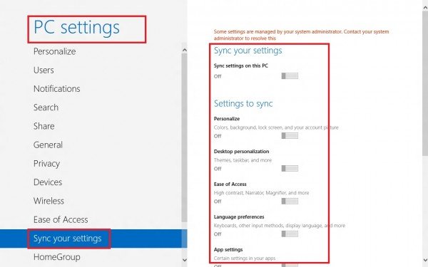 disable sync setting in windows 8