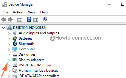 Display adapters arrow to expand it under Device Manager in Windows 10 Display adapters arrow to expand it under Device Manager in Windows 10