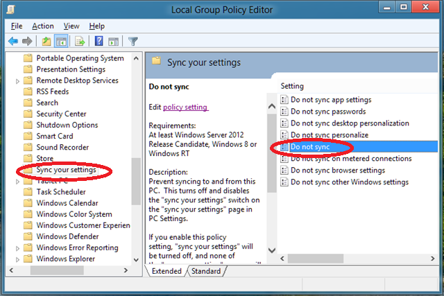 do not sync in windows 8