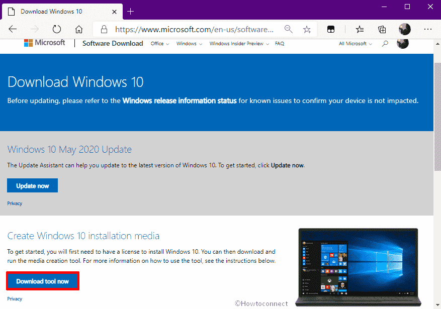 Download setup file for Media creation tool