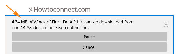 Download status at the lower fringe of the Edge browser
