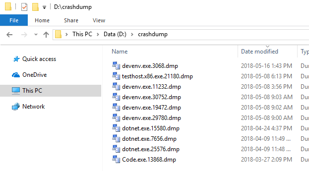 Dump File Location Windows 10