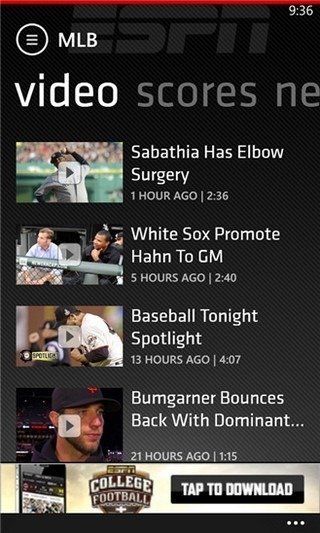 ESPN ScoreCenter app for WP8 espn scorecenter app for wp8