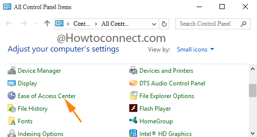 Ease of Access Center in the Windows 10 Control Panel