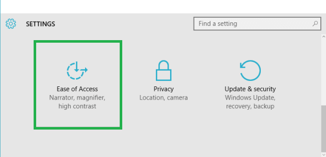 Ease of Access category in the Settings app in Windows 10 Ease of Access category in the Settings app in Windows 10