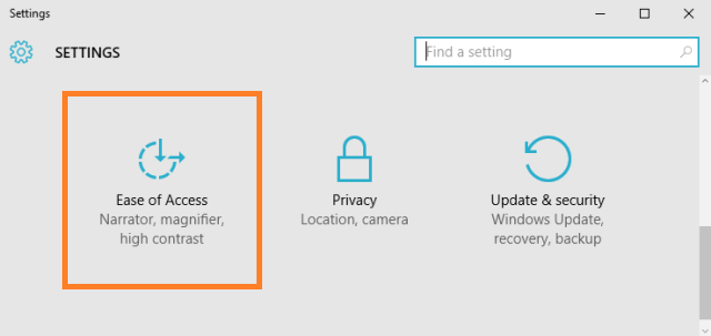 Ease of Access category listed under Settings App