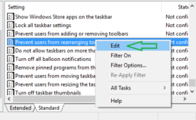 Edit option from the right click of the setting