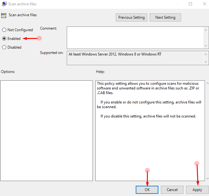 Enable Archive Scanning in Windows Defender On Windows 10 picture 5