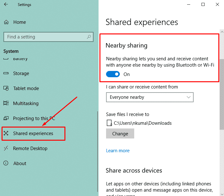 Enable Disable Nearby Sharing in Windows 10 image 4