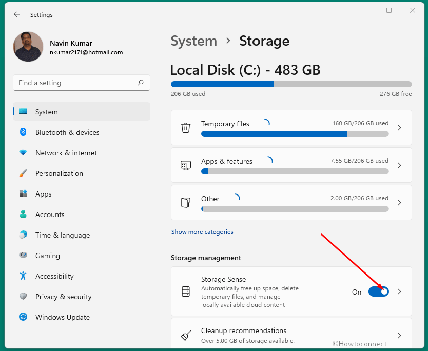 Enable Storage sense windows 11